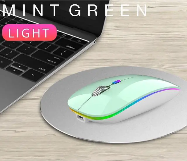 Alt view image 7 of 7 - Uiosmuph LED Wireless Mouse, G12 Slim Rechargeable Wireless Silent Mouse, 2.4G Portable USB Optical Wireless Computer Mice with USB Receiver and Type C Adapter (Mint Green)
