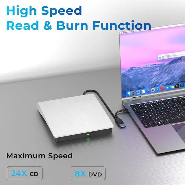 Alt view image 2 of 7 - mthstec External DVD Drive, USB 3.0 Type-C Portable CD Burner, CD ROM +/-RW External CD Player, External CD DVD Drive for Laptop Desktop PC Mac Windows Linux (White)