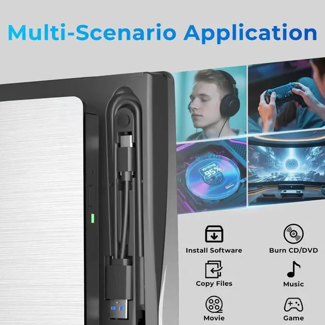 Alt view image 5 of 7 - mthstec External DVD Drive, USB 3.0 Type-C Portable CD Burner, CD ROM +/-RW External CD Player, External CD DVD Drive for Laptop Desktop PC Mac Windows Linux (White)