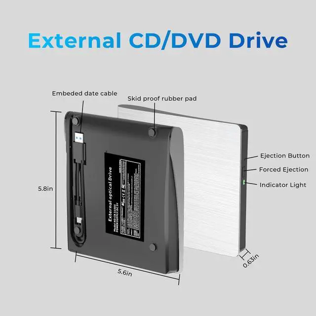 Alt view image 6 of 7 - mthstec External DVD Drive, USB 3.0 Type-C Portable CD Burner, CD ROM +/-RW External CD Player, External CD DVD Drive for Laptop Desktop PC Mac Windows Linux (White)
