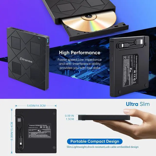 Alt view image 6 of 7 - External CD/DVD Drive,upgrade 8 in 1,USB 3.0,2 type-c port,Ultra Slim,Portable Optical Disk Drive Player Burner Reader Writer for Laptop Macbook Desktop PC Compatible with Windows 11/10/8 Linux Mac OS
