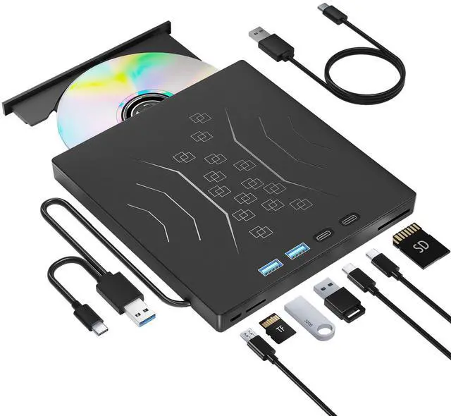 Main image of 7 in 1 External DVD Drive, External CD/DVD Drive for Laptop USB 3.0 & Type-C, Portable CD/DVD +/-RW Disk Drive, CD/DVD Burner CD ROM External Drive for Laptop Desktop PC Windows 10/11 XP Mac Linux