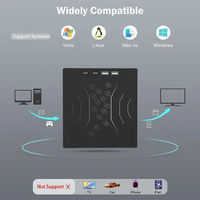 Alt view image 6 of 7 - 7 in 1 External DVD Drive, External CD/DVD Drive for Laptop USB 3.0 & Type-C, Portable CD/DVD +/-RW Disk Drive, CD/DVD Burner CD ROM External Drive for Laptop Desktop PC Windows 10/11 XP Mac Linux