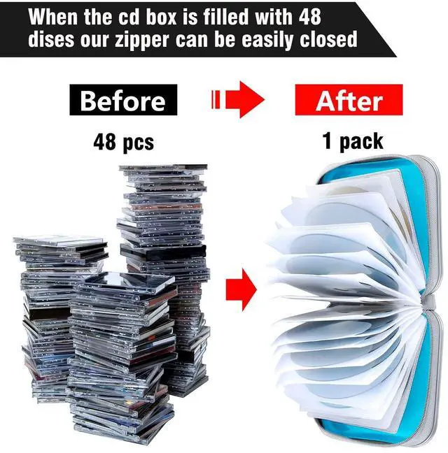 Alt view image 4 of 6 - Siveit DVD Case CD Case Case Holders DVD Binder Wallet Hard Plastic 48 Capacity CD/DVD Disc Cases Storage Binder for Car Home Office Travel (Sky Blue)