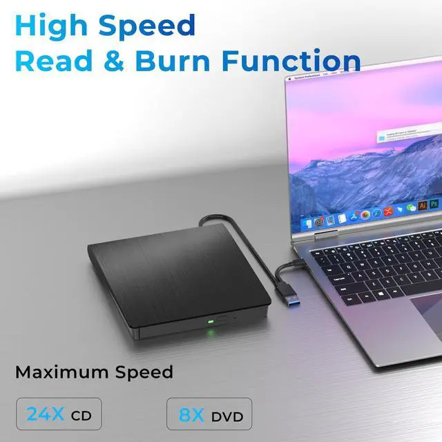 Alt view image 2 of 7 - mthstec External DVD Drive, USB 3.0 Type-C Portable CD Burner, CD ROM +/-RW External CD Player, External CD DVD Drive for Laptop Desktop PC Mac Windows Linux (Black)