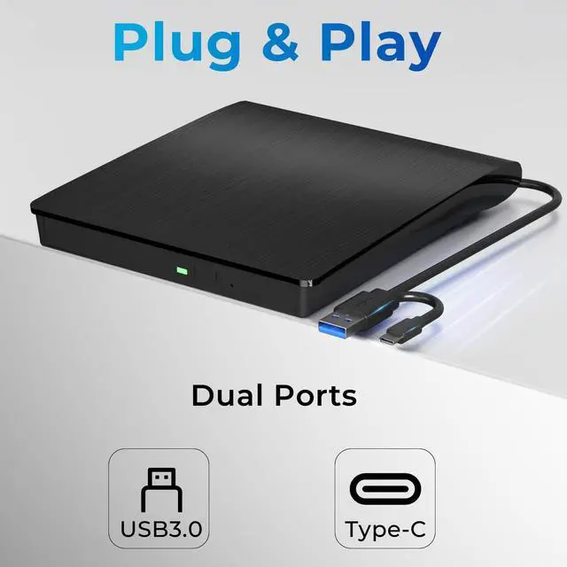 Alt view image 3 of 7 - mthstec External DVD Drive, USB 3.0 Type-C Portable CD Burner, CD ROM +/-RW External CD Player, External CD DVD Drive for Laptop Desktop PC Mac Windows Linux (Black)