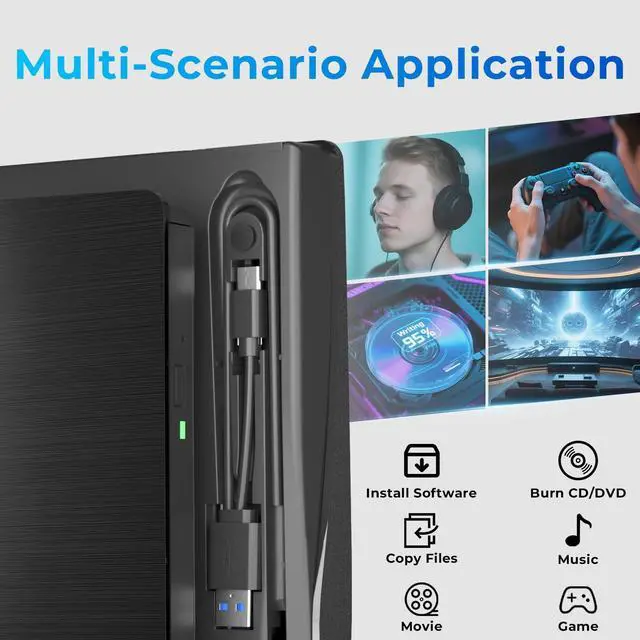Alt view image 5 of 7 - mthstec External DVD Drive, USB 3.0 Type-C Portable CD Burner, CD ROM +/-RW External CD Player, External CD DVD Drive for Laptop Desktop PC Mac Windows Linux (Black)