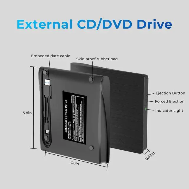 Alt view image 6 of 7 - mthstec External DVD Drive, USB 3.0 Type-C Portable CD Burner, CD ROM +/-RW External CD Player, External CD DVD Drive for Laptop Desktop PC Mac Windows Linux (Black)