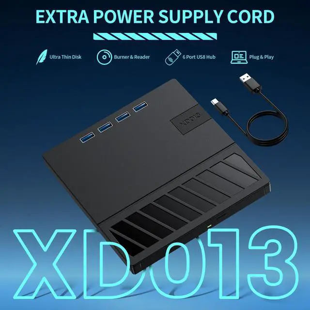 Alt view image 6 of 7 - External CD/DVD Drive for Laptop  7-in-1USB Portable CD/DVD Player Burner, High-Speed External Disk Drive with SD/TF Card Reader, 4 USB 3.0 Ports, Compatible with Windows 11/10, Linux, Mac (7 IN 1)