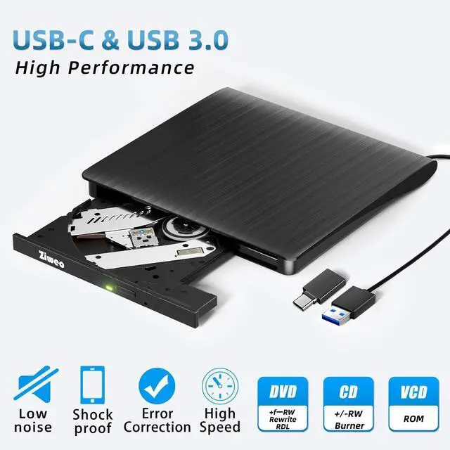 Alt view image 2 of 7 - External DVD Drive USB 3.0 Type-C CD Burner Portable CD +/-RW Drive DVD Player for ROM Rewriter Burner Compatible with Laptop Desktop PC Windows MacBook Linux Mac OS