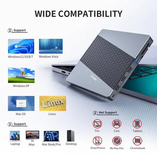 Alt view image 4 of 7 - SUIDEK External CD DVD Drive, USB 3.0 USB C Portable CD DVD +/-RW Burner DVD Player for Laptop with SD/Micro SD Card Reader 8 in 1 Hub Compatible with Laptop Mac PC Windows Linux