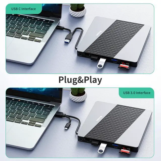 Alt view image 6 of 7 - SUIDEK External CD DVD Drive, USB 3.0 USB C Portable CD DVD +/-RW Burner DVD Player for Laptop with SD/Micro SD Card Reader 8 in 1 Hub Compatible with Laptop Mac PC Windows Linux