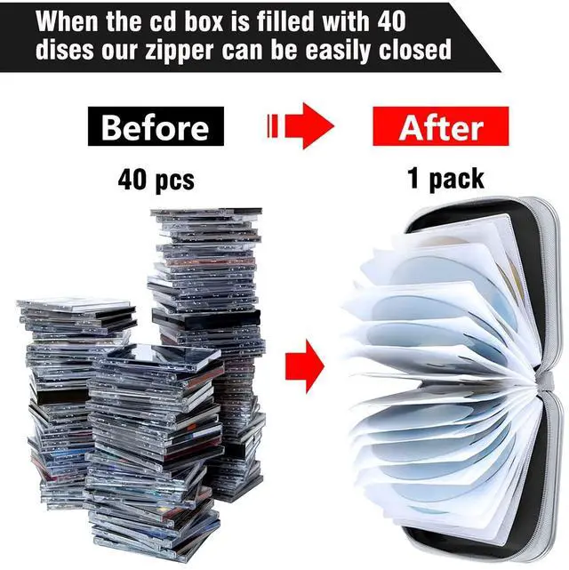 Alt view image 4 of 6 - Siveit CD Case, 40 Capacity CD/DVD Case Holders Wallet Hard Plastic DVD Disc Cases Storage Binder for Car Home Office Travel (Black)