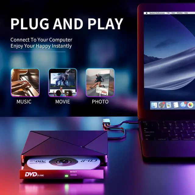 Alt view image 4 of 7 - DVD Player for Laptop, External CD Drive for Mac, USB 3.0 USB C Portable CD Burner External Disk Drive, DVD Reader Writer ROM Drive Compatible with Laptop Desktop Mac,Windows 11/10/8/7 Linux
