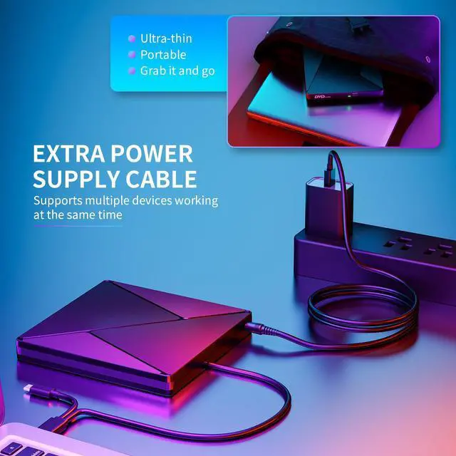 Alt view image 7 of 7 - DVD Player for Laptop, External CD Drive for Mac, USB 3.0 USB C Portable CD Burner External Disk Drive, DVD Reader Writer ROM Drive Compatible with Laptop Desktop Mac,Windows 11/10/8/7 Linux
