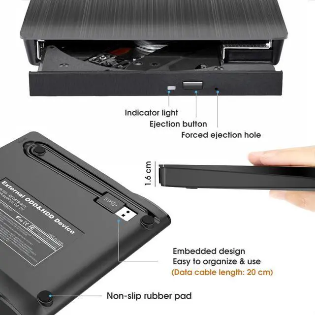 Alt view image 7 of 7 - ROOFULL Premium External CD/DVD Drive for Laptop USB 3.0 CD DVD Reader Writer Burner Player Adapter ROM +/-RW Optical Disk Drive Portable for Windows 11/10 Mac MacBook Linux Computer Desktop PC