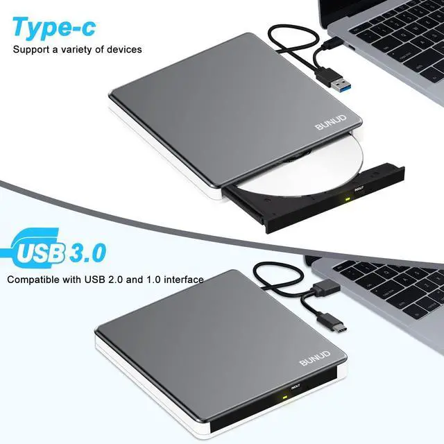Alt view image 3 of 7 - External DVD Drive, USB C Superdrive for Apple USB 3.0 DVD Burner Reader for Mac, Portable CD +/-RW Drive External DVD Player for Laptop MacBook Windows 11 10 PC Linux OS
