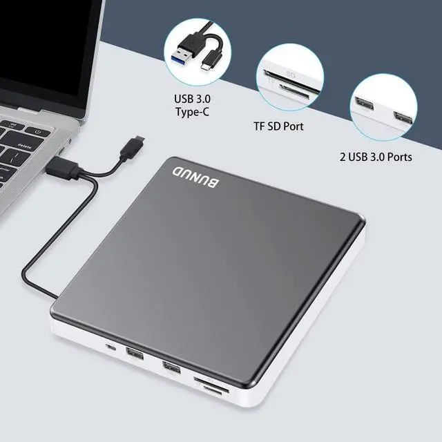 Alt view image 4 of 7 - External DVD Drive, USB C Superdrive for Apple USB 3.0 DVD Burner Reader for Mac, Portable CD +/-RW Drive External DVD Player for Laptop MacBook Windows 11 10 PC Linux OS