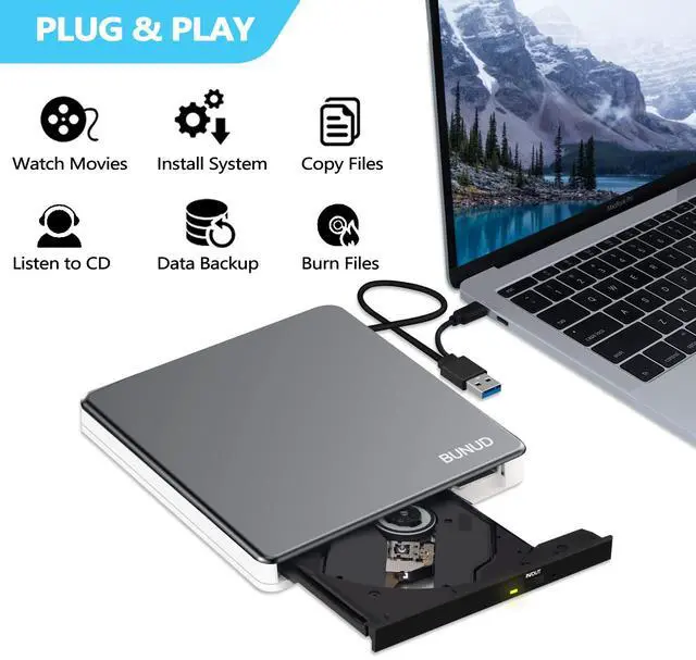 Alt view image 2 of 7 - External DVD Drive, USB C Superdrive for Apple USB 3.0 DVD Burner Reader for Mac, Portable CD +/-RW Drive External DVD Player for Laptop MacBook Windows 11 10 PC Linux OS
