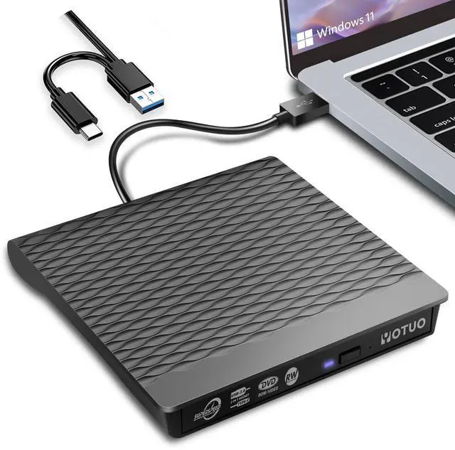 Main image of KEHIPI External DVD Drive, Portable USB 3.0 CD +/-RW Drive DVD Player for ROM Rewriter Burner for Laptop Desktop, Compatible with Windows 7/8/10/11 Mac MacBook Pro/Air (Dual Sockets in One)