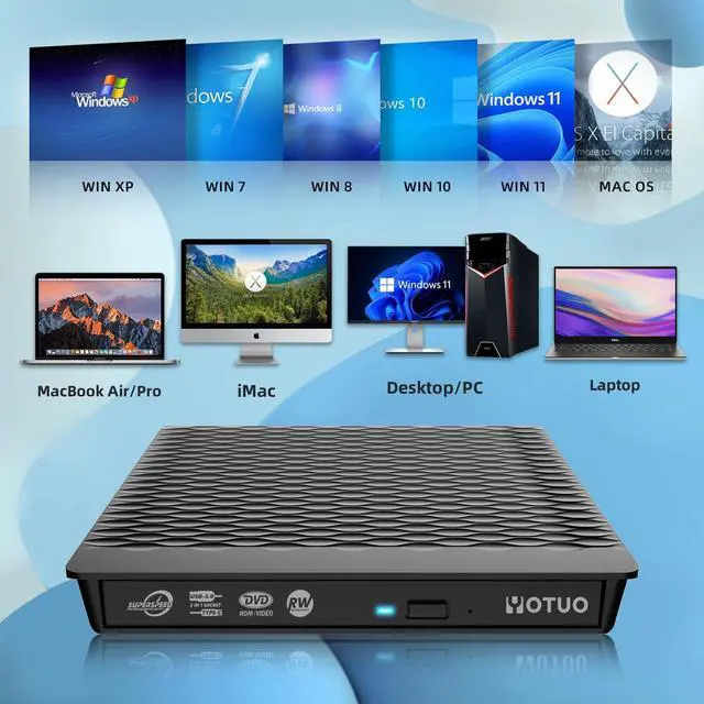 Alt view image 2 of 7 - KEHIPI External DVD Drive, Portable USB 3.0 CD RW Drive with Carrying Case, DVD Player for Rewriter, DVD Burner for Laptop, Desktop (2-in-1 (Cable in one))