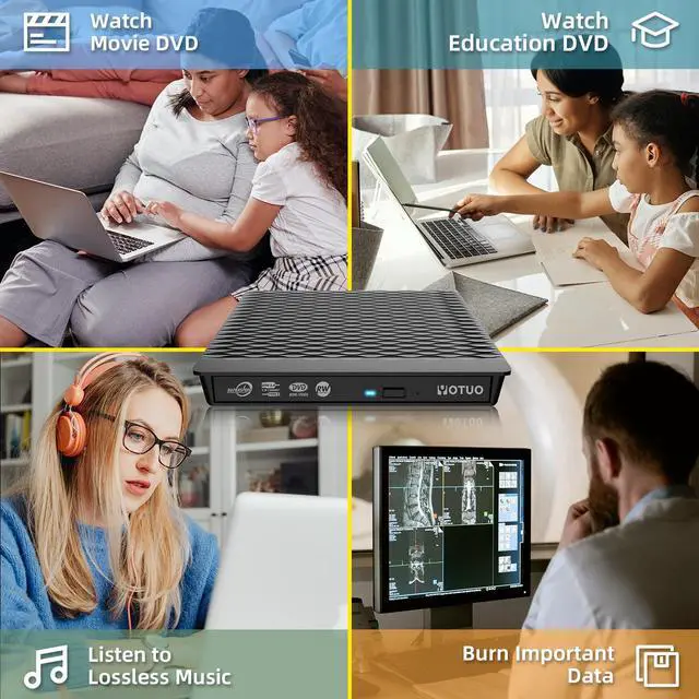 Alt view image 6 of 7 - KEHIPI External DVD Drive, Portable USB 3.0 CD RW Drive with Carrying Case, DVD Player for Rewriter, DVD Burner for Laptop, Desktop (2-in-1 (Cable in one))