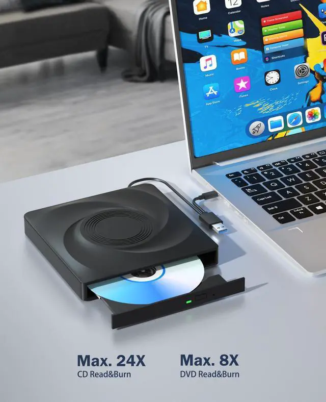 Alt view image 2 of 7 - External CD/DVD Drive for Laptop External DVD Drive, DVD Player Portable CD Reader for Laptop, CD Burner Compatible with PC Windows 11/10//7 Linux Mac OS