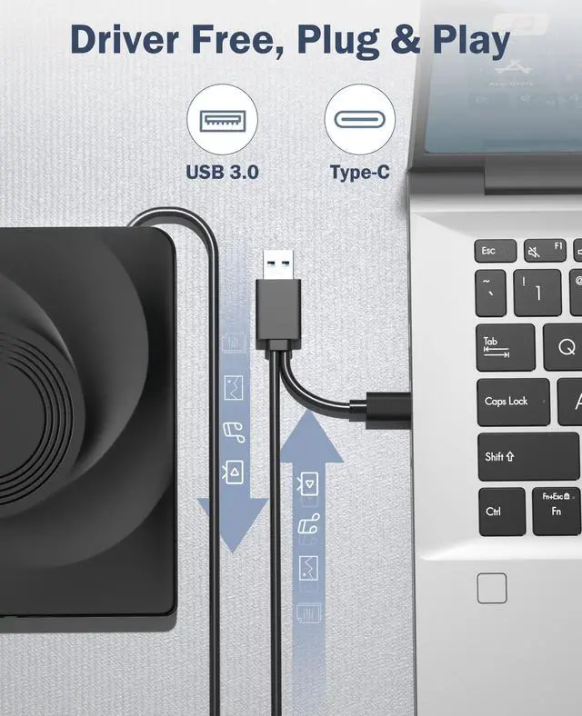 Alt view image 4 of 7 - External CD/DVD Drive for Laptop External DVD Drive, DVD Player Portable CD Reader for Laptop, CD Burner Compatible with PC Windows 11/10//7 Linux Mac OS