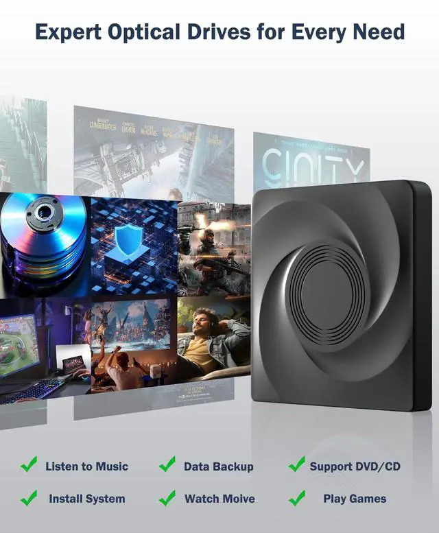 Alt view image 6 of 7 - External CD/DVD Drive for Laptop External DVD Drive, DVD Player Portable CD Reader for Laptop, CD Burner Compatible with PC Windows 11/10//7 Linux Mac OS