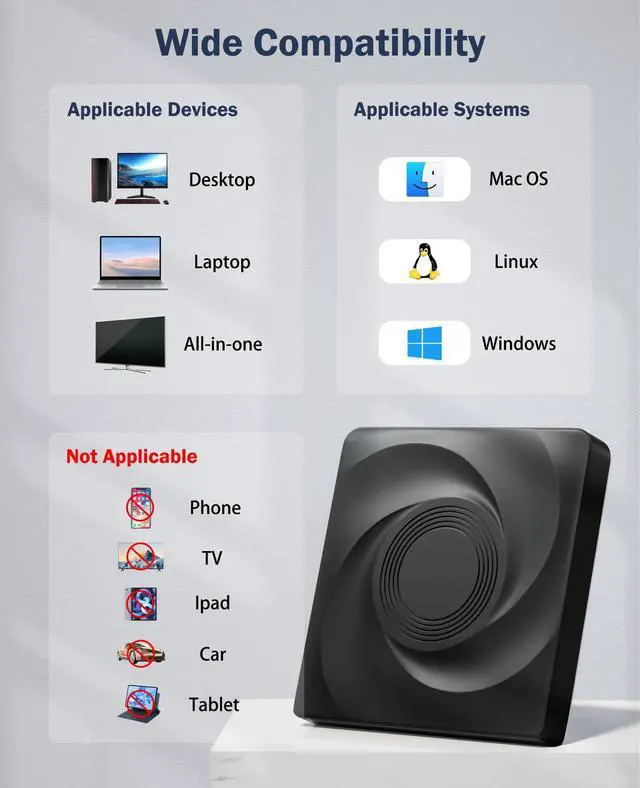 Alt view image 7 of 7 - External CD/DVD Drive for Laptop External DVD Drive, DVD Player Portable CD Reader for Laptop, CD Burner Compatible with PC Windows 11/10//7 Linux Mac OS