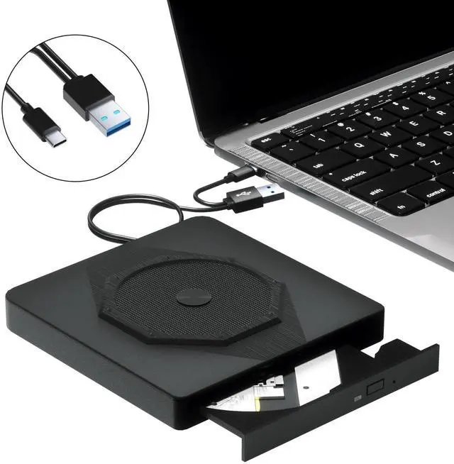 Main image of External CD/DVD Drive for Laptop, USB 3.0 & Type-C Portable CD DVD Burner, CD ROM +/-RW External DVD CD Drive, DVD Player for Laptop Compatible with Desktop, PC, Windows, Linux, Mac OS, Apple