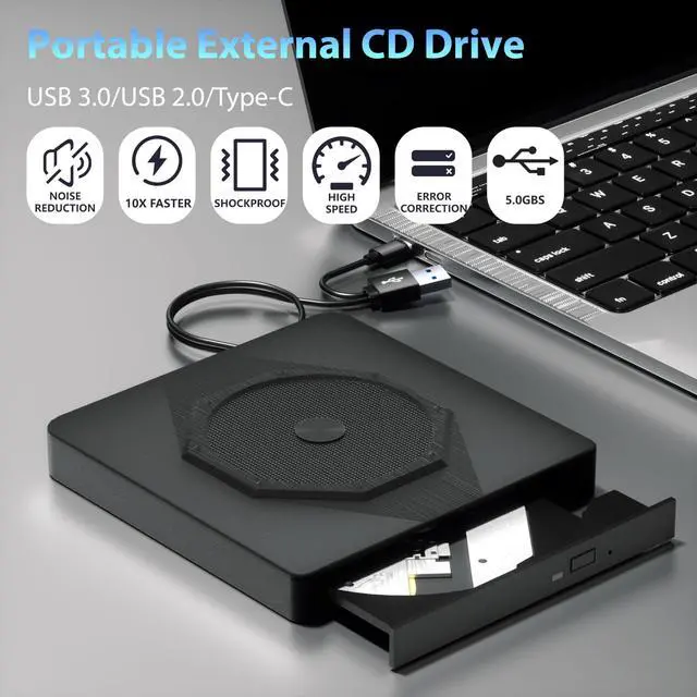 Alt view image 4 of 7 - External CD/DVD Drive for Laptop, USB 3.0 & Type-C Portable CD DVD Burner, CD ROM +/-RW External DVD CD Drive, DVD Player for Laptop Compatible with Desktop, PC, Windows, Linux, Mac OS, Apple