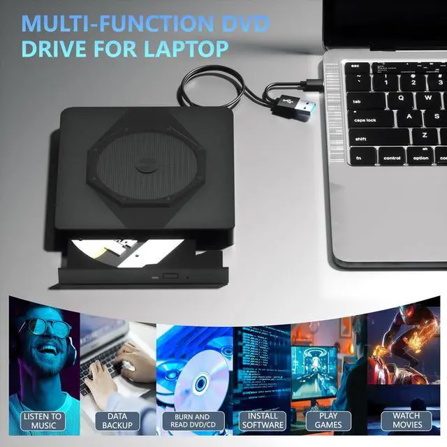 Alt view image 6 of 7 - External CD/DVD Drive for Laptop, USB 3.0 & Type-C Portable CD DVD Burner, CD ROM +/-RW External DVD CD Drive, DVD Player for Laptop Compatible with Desktop, PC, Windows, Linux, Mac OS, Apple