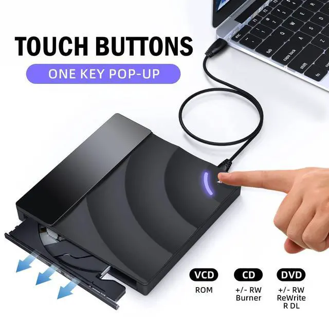 Alt view image 2 of 7 - YOTUO External DVD Drive, Portable USB 3.0 CD +/-RW Drive DVD Player for ROM Rewriter, Burner for Laptop, Desktop, Compatible with Windows 7/8/10/11, Mac, MacBook Pro/Air