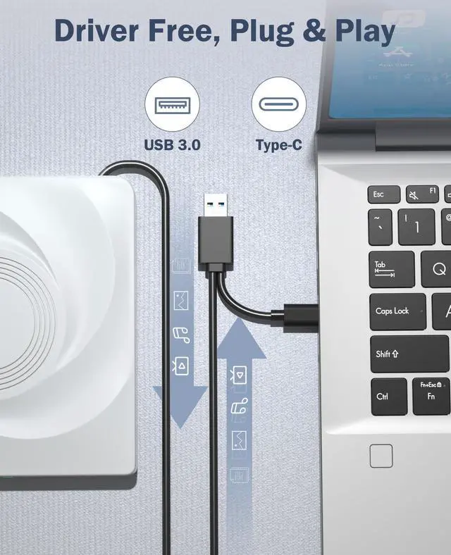 Alt view image 4 of 7 - External CD/DVD Drive for Laptop CD Burner External DVD Drive, CD ROM DVD Player Portable CD Reader for Laptop PC, Compatible with Windows Linux Mac OS