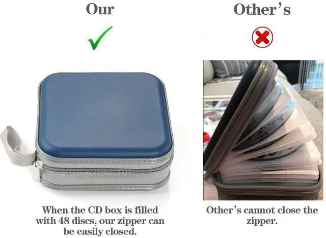 Alt view image 6 of 6 - alavisxf xx CD Case, 48 Capacity Hard Plastic DVD Case Portable Zipper CD Case Holder Large Storage Disc Wallet Bag for Car Home Travel (Dark Blue, 48 Capacity)