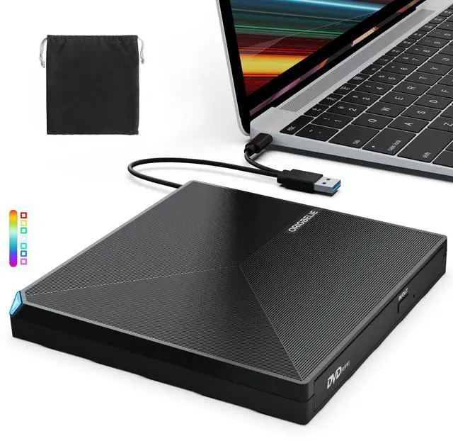 Main image of ORIGBELIE External CD DVD +/-RW Drive USB 3.0 Type C Portable CD/DVD Player Burner Reader Writer Optical CD ROM Disk Drive for Laptop Desktop PC iMac MacBook Pro/Air Windows 11/10/8/7/XP Linux Mac OS