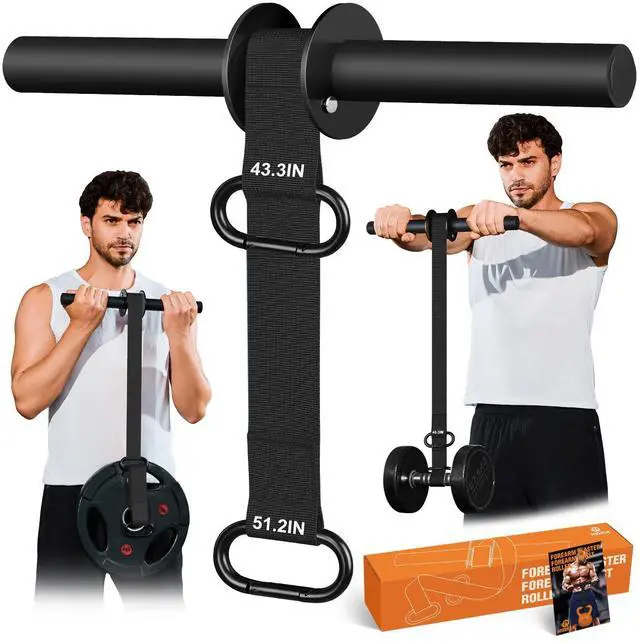 Main image of Forearm Strengthener and Wrist Roller, 43.3 inch Or 51.2 inch Ultra Strong Nylon Webbing, Forearm Exerciser with Quick Locking Mechanism, Ideal for Hand, Wrist and Forearm Strength Training (Black)