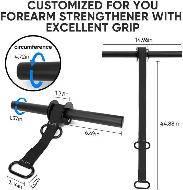 Alt view image 3 of 6 - Forearm Strengthener and Wrist Roller, 43.3 inch Or 51.2 inch Ultra Strong Nylon Webbing, Forearm Exerciser with Quick Locking Mechanism, Ideal for Hand, Wrist and Forearm Strength Training (Black)