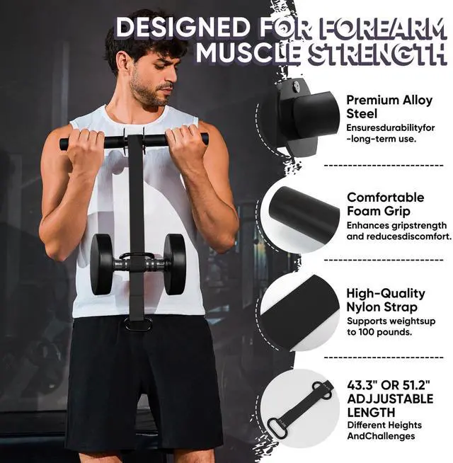 Alt view image 2 of 6 - Forearm Strengthener and Wrist Roller, 43.3 inch Or 51.2 inch Ultra Strong Nylon Webbing, Forearm Exerciser with Quick Locking Mechanism, Ideal for Hand, Wrist and Forearm Strength Training (Black)