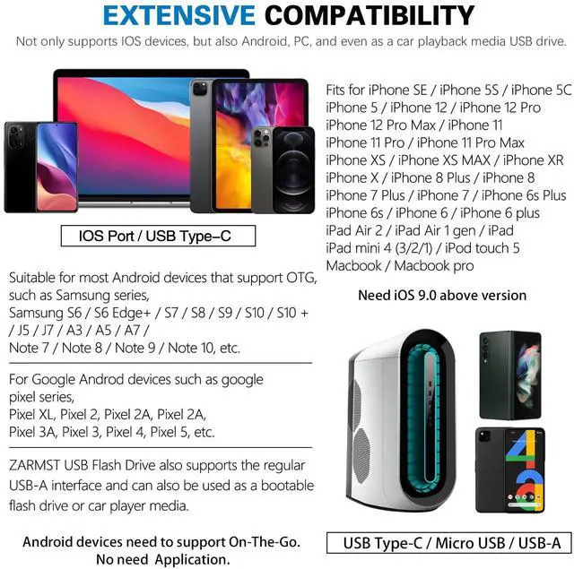 Alt view image 6 of 7 - Flash Drive for iPhone 256GB, 4 in 1 USB Type C Memory Stick, Photo Stick External Storage Thumb Drive for iPhone iPad Android Computer, Sky Blue