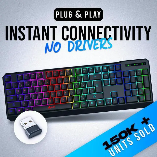 Alt view image 2 of 7 - KLIM Chroma Wireless Gaming Keyboard RGB New - Long-Lasting Rechargeable Battery - Quick and Quiet Typing - Water Resistant Backlit Wireless Keyboard for PC PS5 PS4 Mac - Black