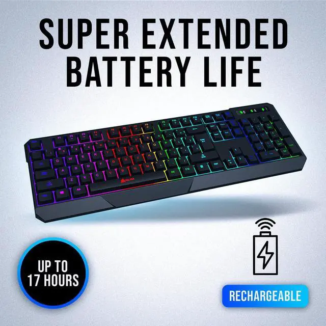 Alt view image 3 of 7 - KLIM Chroma Wireless Gaming Keyboard RGB New - Long-Lasting Rechargeable Battery - Quick and Quiet Typing - Water Resistant Backlit Wireless Keyboard for PC PS5 PS4 Mac - Black