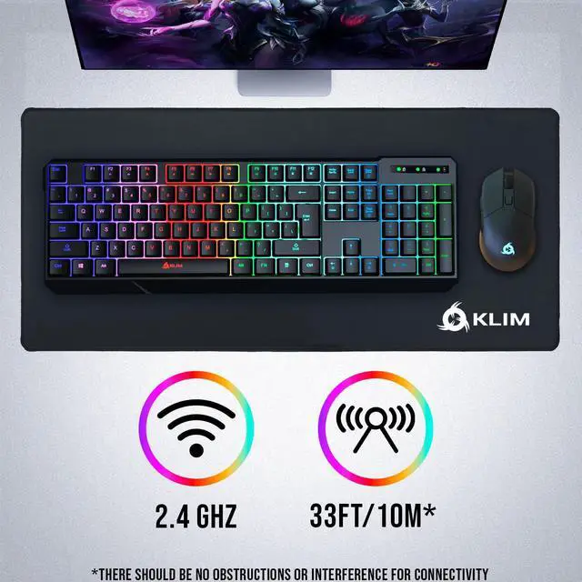 Alt view image 6 of 7 - KLIM Chroma Wireless Gaming Keyboard RGB New - Long-Lasting Rechargeable Battery - Quick and Quiet Typing - Water Resistant Backlit Wireless Keyboard for PC PS5 PS4 Mac - Black