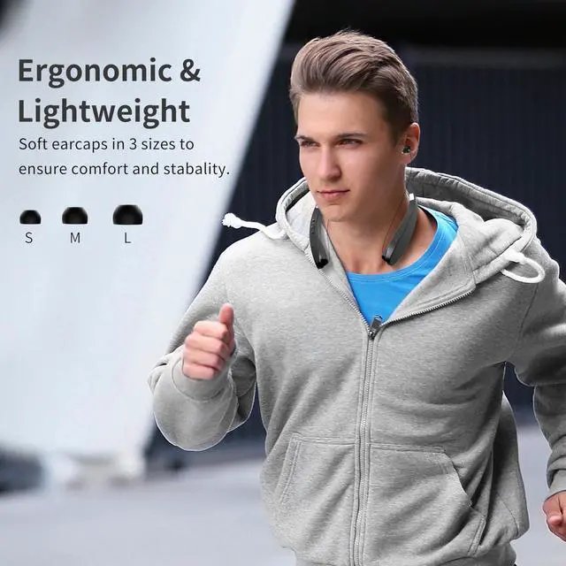 Alt view image 7 of 7 - Bluetooth Neckband Headphones, Foldable Wireless Lightweight Neck Headset with Retractable Earbuds, Noise Cancelling Sweatproof Stereo Earphones with Mic & Carrying Case (Black)