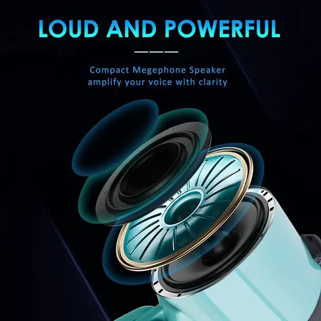 Alt view image 3 of 6 - MyMealivos Portable Megaphone Bullhorn 20 Watt Power Megaphone Speaker Voice and Siren/Alarm Modes with Volume Control and Strap (Teal)