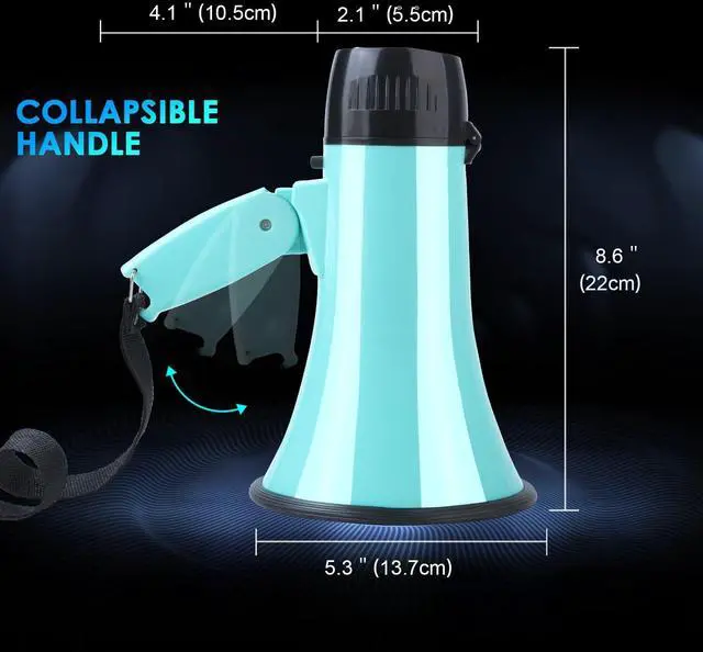Alt view image 4 of 6 - MyMealivos Portable Megaphone Bullhorn 20 Watt Power Megaphone Speaker Voice and Siren/Alarm Modes with Volume Control and Strap (Teal)