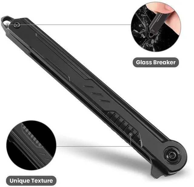 Alt view image 3 of 7 - FUNBRO EDC Pocket Knife - 7CR13Mov Steel Tanto Blade, Slim Survival Knife with Clip and Liner Lock, Window Breaker - For Outdoor Camping