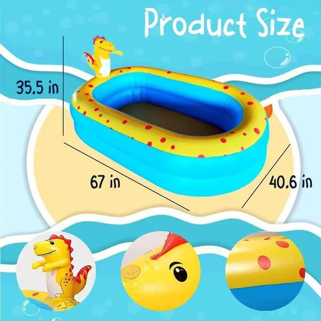 Alt view image 2 of 7 - Inflatable Swimming Pool for Kids with Sprinkler, Funny Blow up Piscina 67'' x 41'' x 32'' Full-Sized Family for Backyard, Summer Water Party