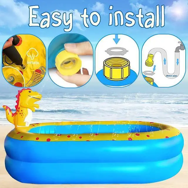 Alt view image 4 of 7 - Inflatable Swimming Pool for Kids with Sprinkler, Funny Blow up Piscina 67'' x 41'' x 32'' Full-Sized Family for Backyard, Summer Water Party